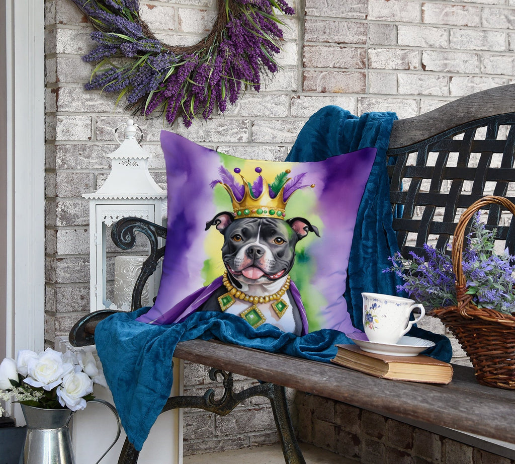 Staffordshire Bull Terrier King of Mardi Gras Decorative Throw Pillow 18x18 Indoor Outdoor Accent Cushion, Fabric Cover with Insert for Sofa, Bed, Porch & Living Room