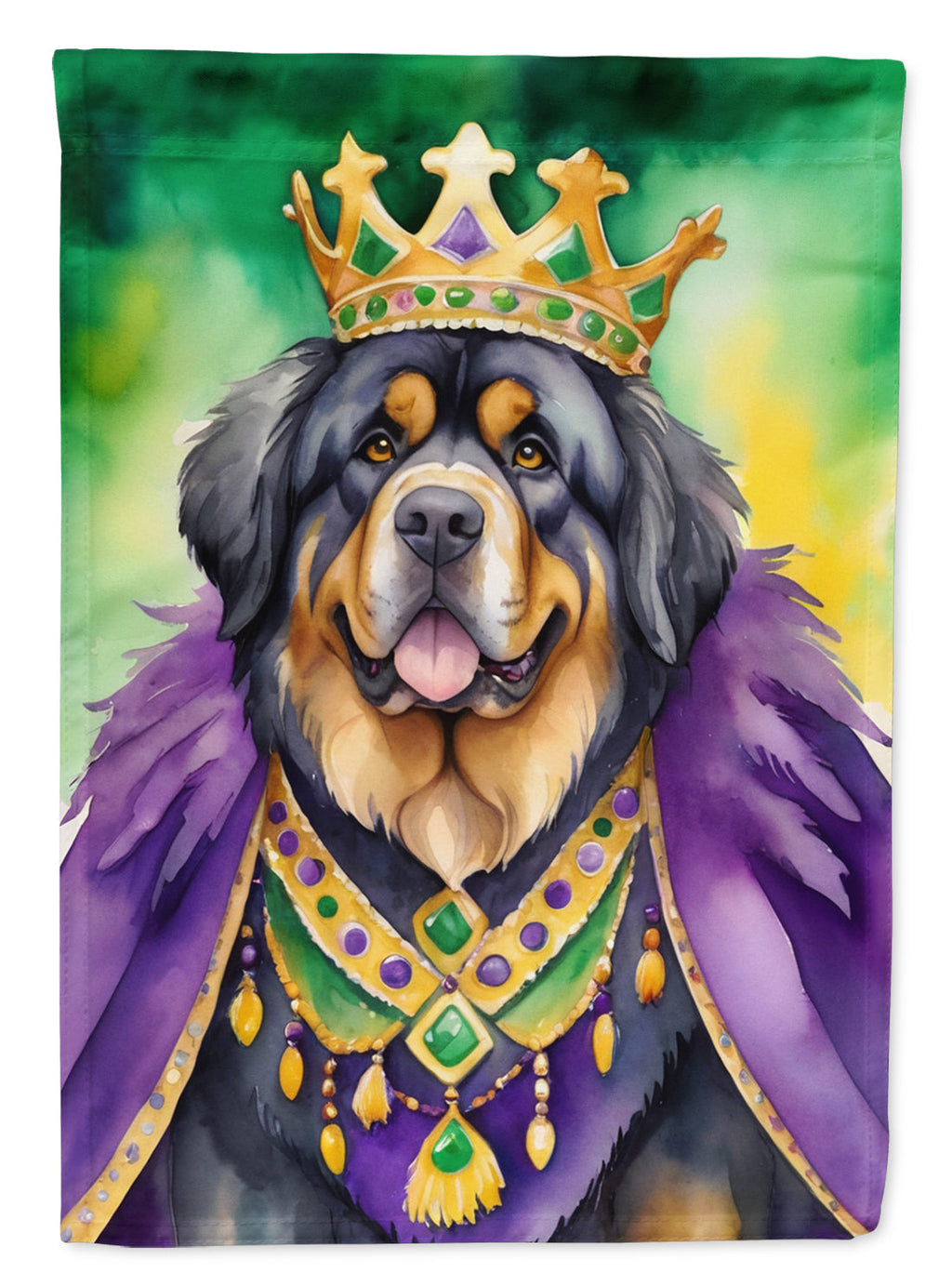 Tibetan Mastiff King of Mardi Gras House Flag 28x40 Porch Sleeve Pole Decorative Outside Yard Banner Artwork Wall Hanging, Polyester