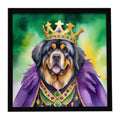 Tibetan Mastiff King of Mardi Gras Framed Metal Print Bathroom, Kitchen, Office, Home Decor Wall Art Ready to Hang, Square, 8X8