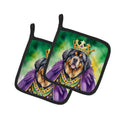 Tibetan Mastiff King of Mardi Gras Pot Holder Set of 2 Heat Resistant Quilted Hot Pads 7.5 x 7.5 Inch, Insulated Kitchen Trivets for Cooking & Baking