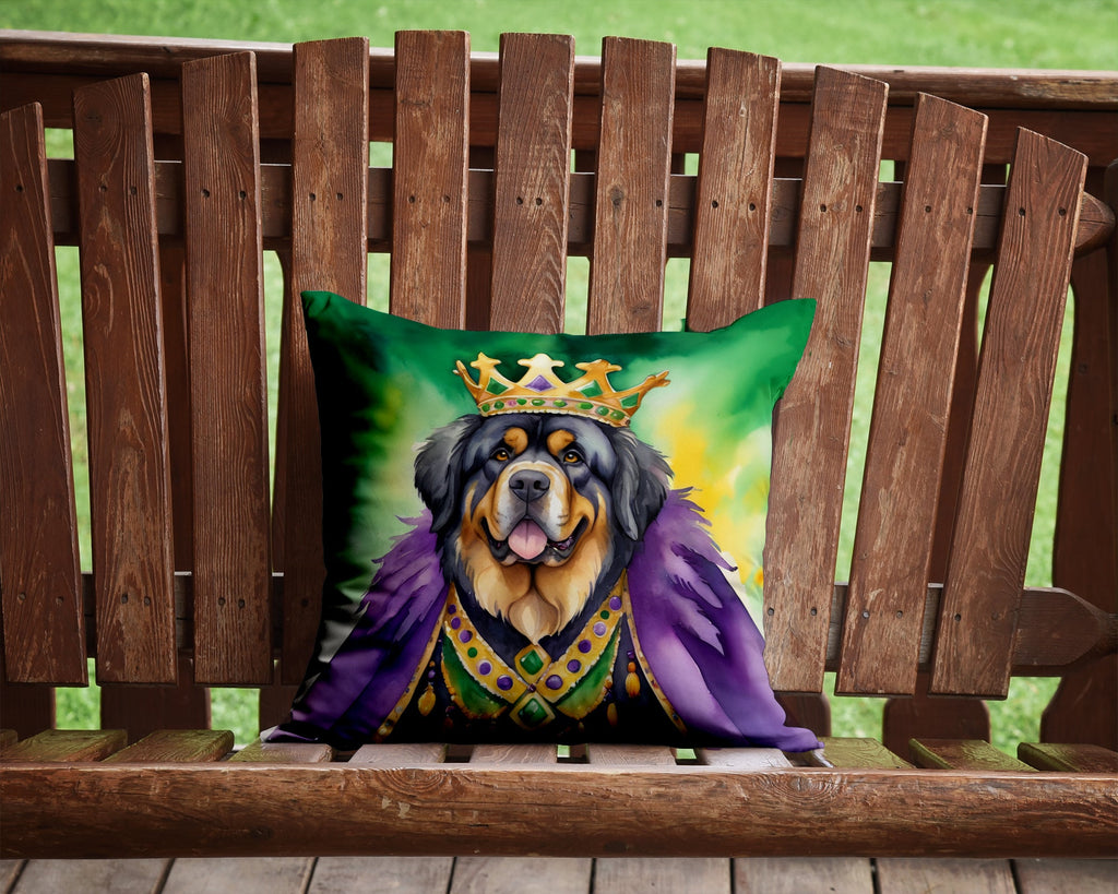 Tibetan Mastiff King of Mardi Gras Decorative Throw Pillow 14x14 Indoor Outdoor Accent Cushion, Fabric Cover with Insert for Sofa, Bed, Porch & Living Room