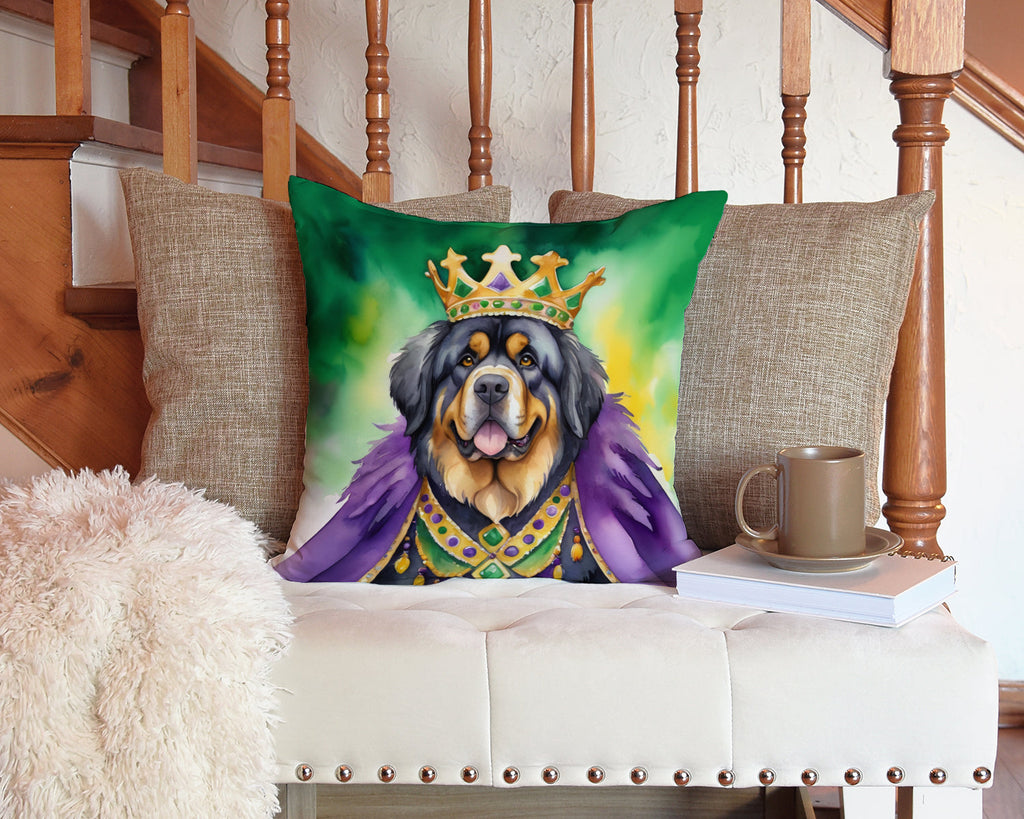 Tibetan Mastiff King of Mardi Gras Decorative Throw Pillow 14x14 Indoor Outdoor Accent Cushion, Fabric Cover with Insert for Sofa, Bed, Porch & Living Room