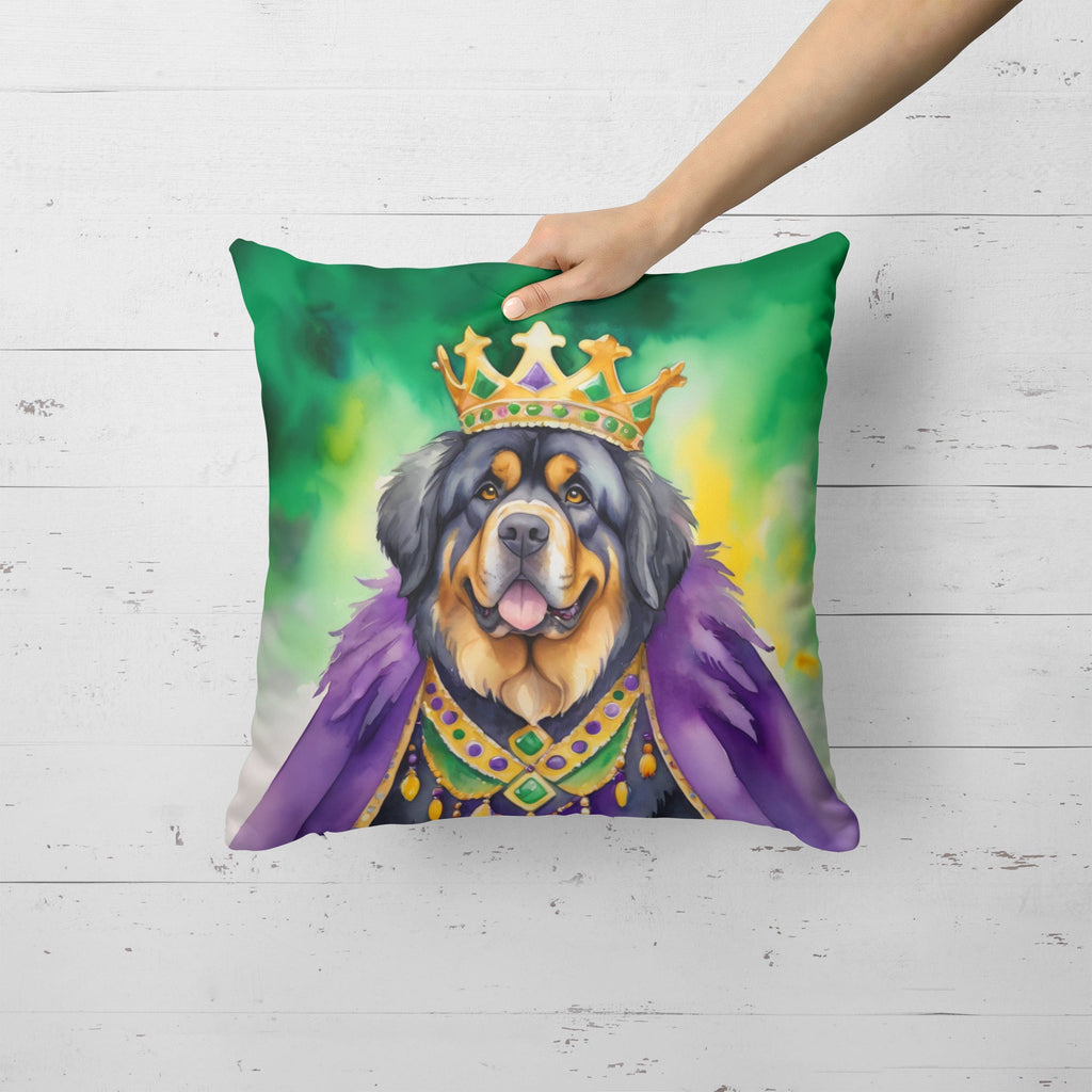 Tibetan Mastiff King of Mardi Gras Decorative Throw Pillow 18x18 Indoor Outdoor Accent Cushion, Fabric Cover with Insert for Sofa, Bed, Porch & Living Room