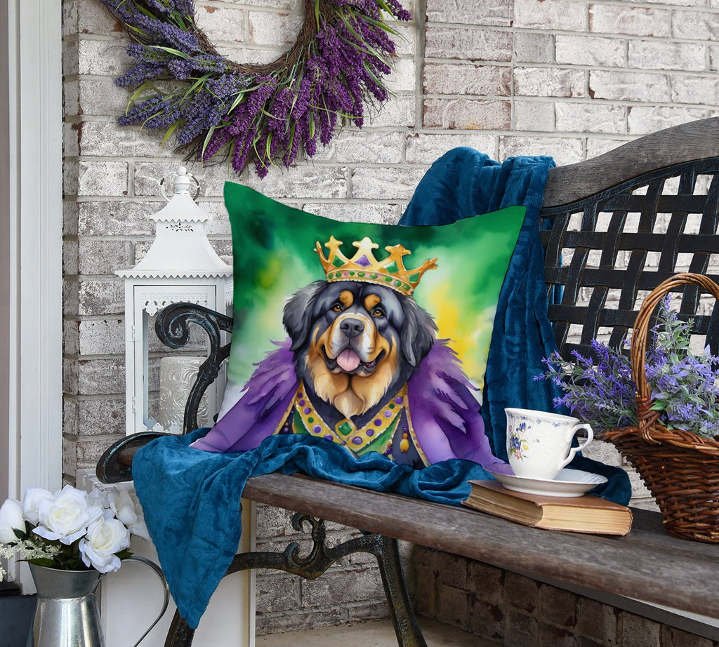 Tibetan Mastiff King of Mardi Gras Decorative Throw Pillow 18x18 Indoor Outdoor Accent Cushion, Fabric Cover with Insert for Sofa, Bed, Porch & Living Room