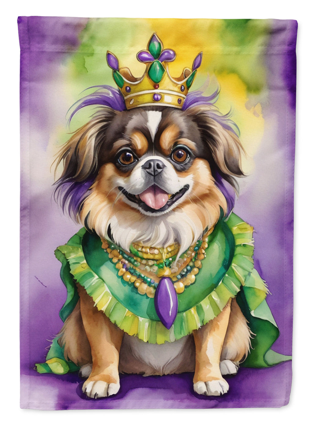 Tibetan Spaniel King of Mardi Gras House Flag 28x40 Porch Sleeve Pole Decorative Outside Yard Banner Artwork Wall Hanging, Polyester
