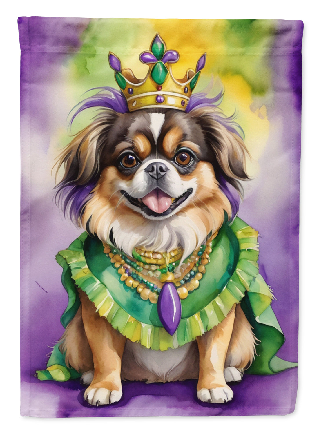 Tibetan Spaniel King of Mardi Gras House Flag 28x40 Porch Sleeve Pole Decorative Outside Yard Banner Artwork Wall Hanging, Polyester