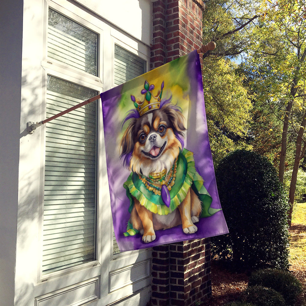 Tibetan Spaniel King of Mardi Gras House Flag 28x40 Porch Sleeve Pole Decorative Outside Yard Banner Artwork Wall Hanging, Polyester