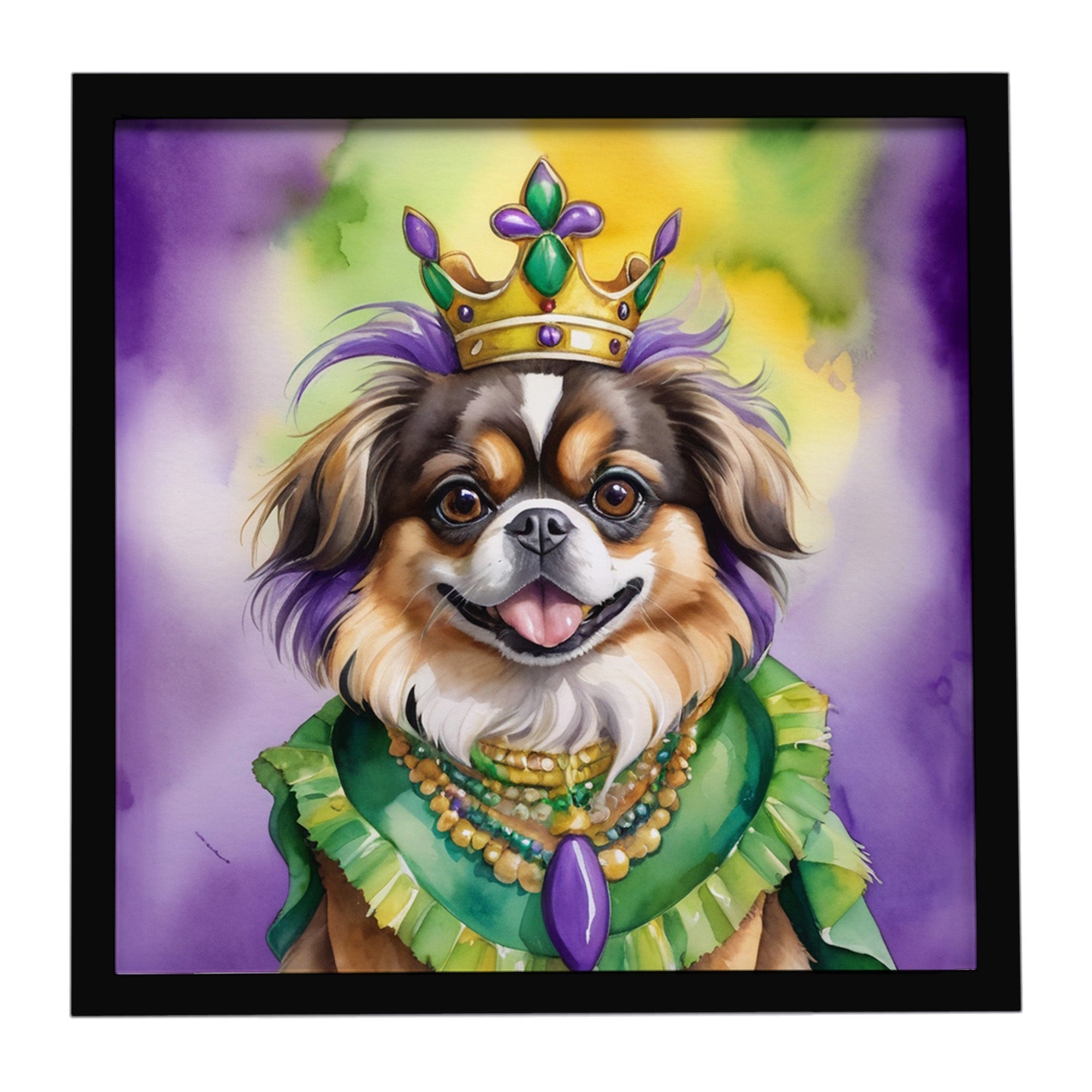 Tibetan Spaniel King of Mardi Gras Framed Metal Print Bathroom, Kitchen, Office, Home Decor Wall Art Ready to Hang, Square, 8X8
