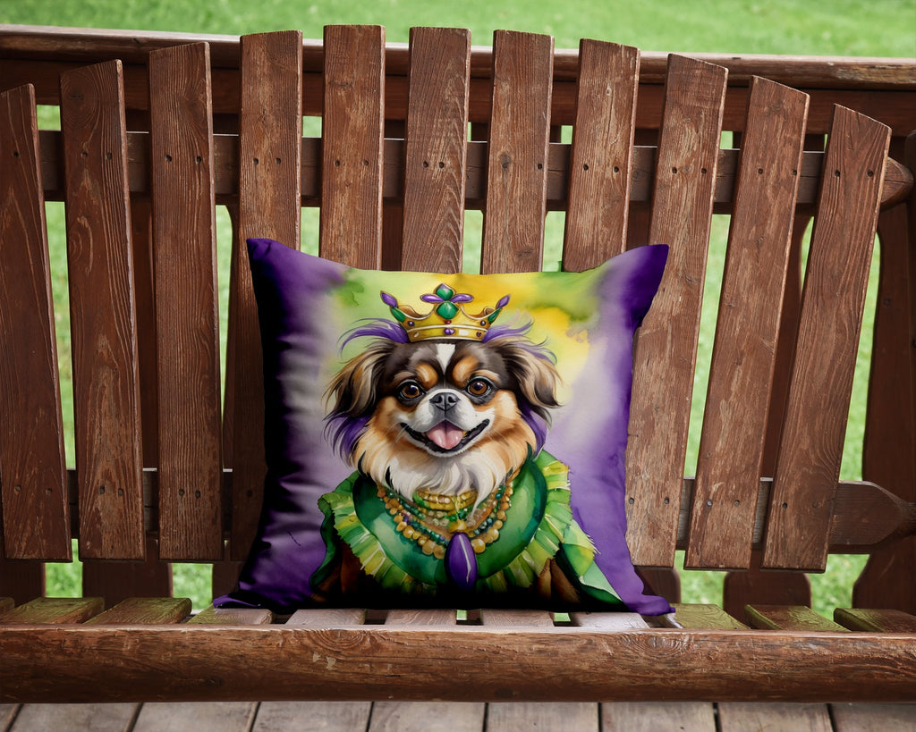 Tibetan Spaniel King of Mardi Gras Decorative Throw Pillow 14x14 Indoor Outdoor Accent Cushion, Fabric Cover with Insert for Sofa, Bed, Porch & Living Room