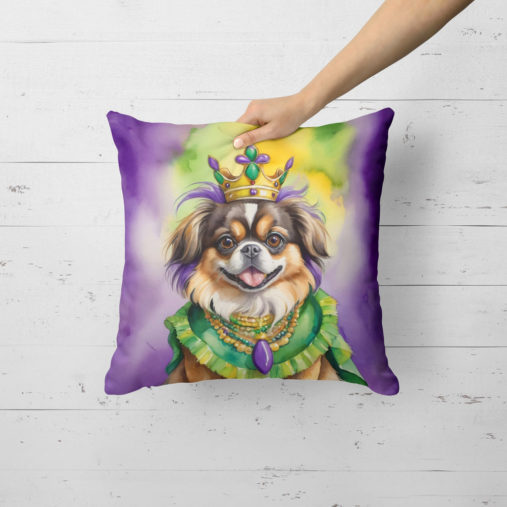 Tibetan Spaniel King of Mardi Gras Decorative Throw Pillow 18x18 Indoor Outdoor Accent Cushion, Fabric Cover with Insert for Sofa, Bed, Porch & Living Room