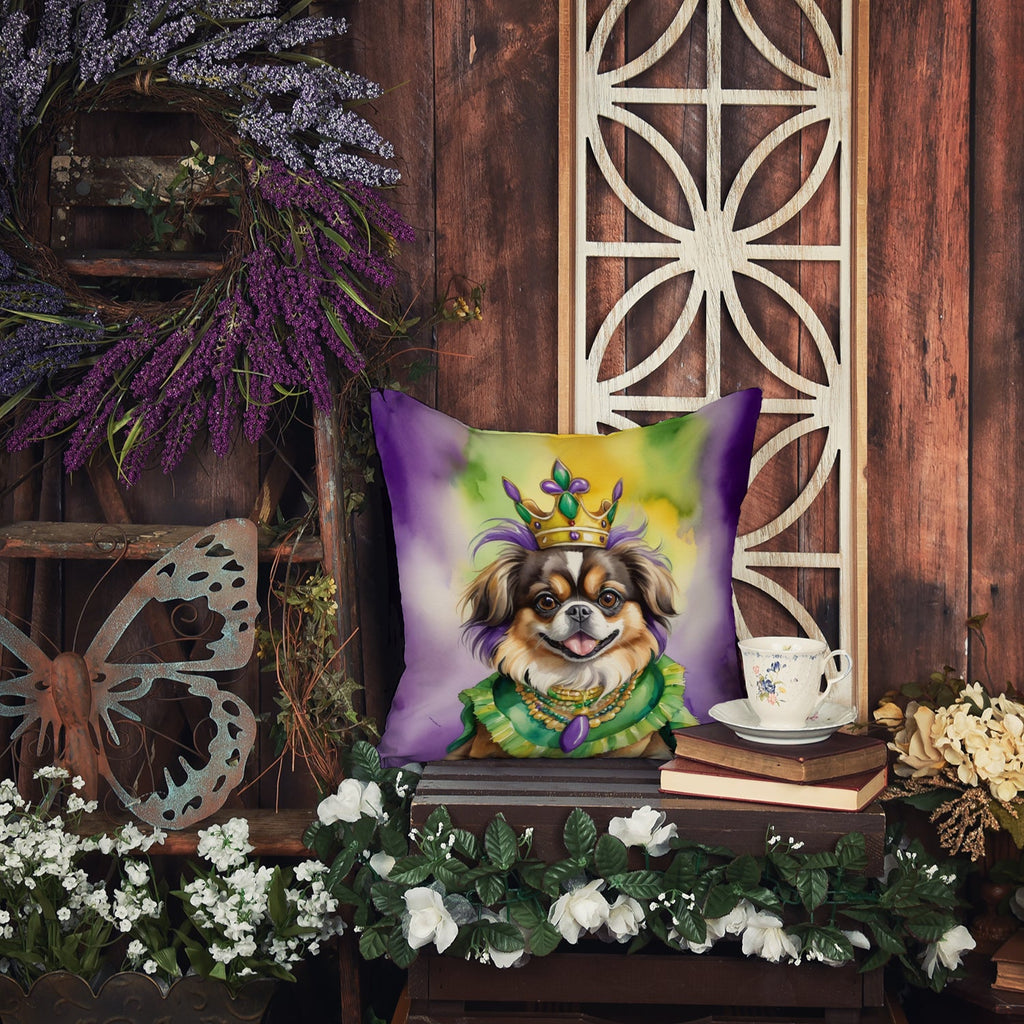 Tibetan Spaniel King of Mardi Gras Decorative Throw Pillow 18x18 Indoor Outdoor Accent Cushion, Fabric Cover with Insert for Sofa, Bed, Porch & Living Room