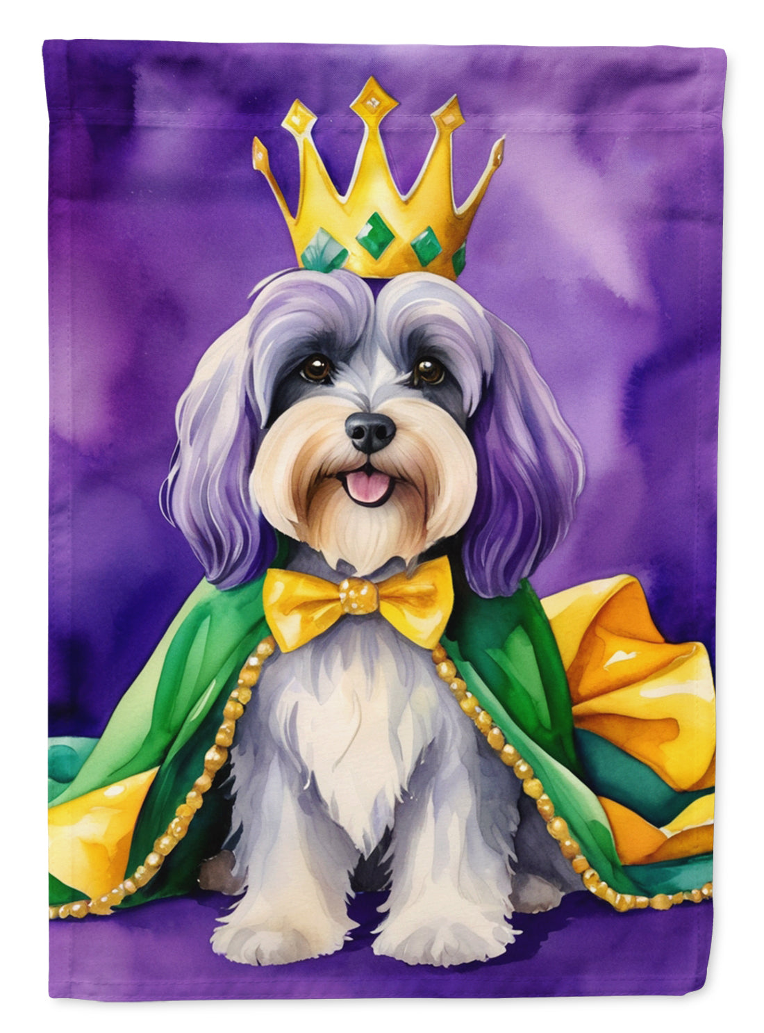 Tibetan Terrier King of Mardi Gras House Flag 28x40 Porch Sleeve Pole Decorative Outside Yard Banner Artwork Wall Hanging, Polyester