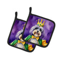 Tibetan Terrier King of Mardi Gras Pot Holder Set of 2 Heat Resistant Quilted Hot Pads 7.5 x 7.5 Inch, Insulated Kitchen Trivets for Cooking & Baking