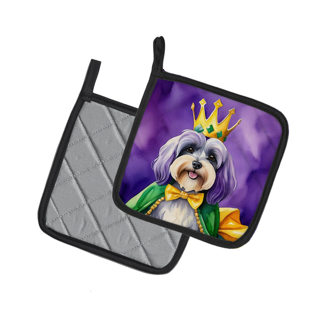 Tibetan Terrier King of Mardi Gras Pot Holder Set of 2 Heat Resistant Quilted Hot Pads 7.5 x 7.5 Inch, Insulated Kitchen Trivets for Cooking & Baking