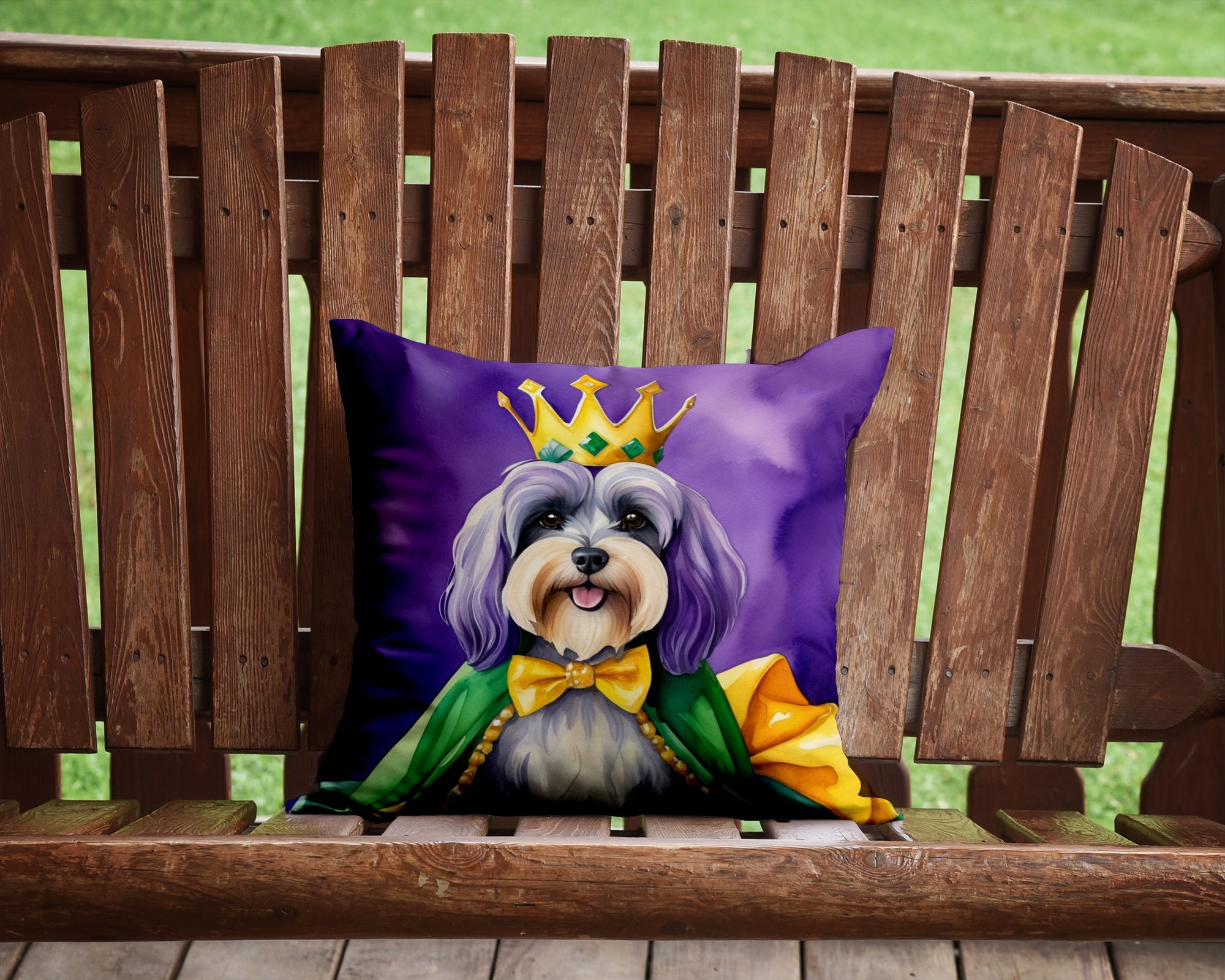 Tibetan Terrier King of Mardi Gras Decorative Throw Pillow 14x14 Indoor Outdoor Accent Cushion, Fabric Cover with Insert for Sofa, Bed, Porch & Living Room