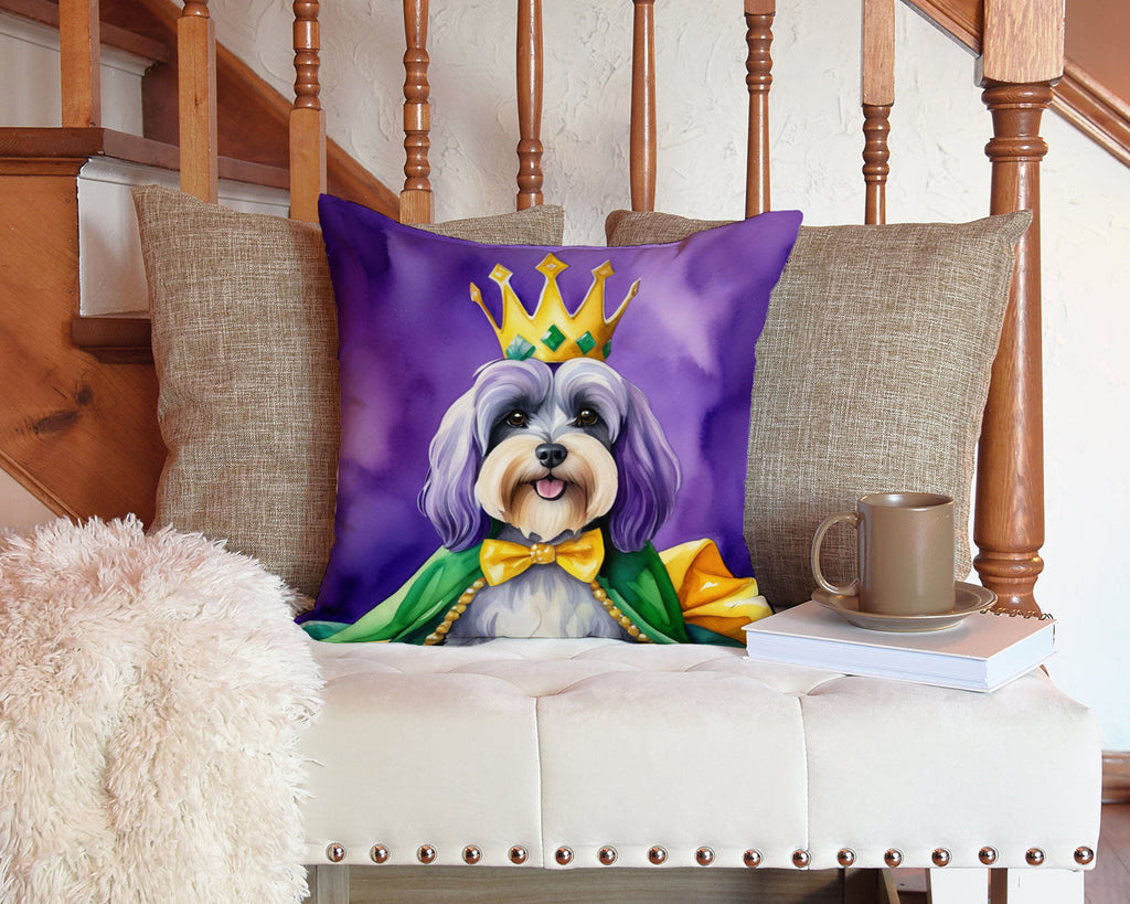 Tibetan Terrier King of Mardi Gras Decorative Throw Pillow 14x14 Indoor Outdoor Accent Cushion, Fabric Cover with Insert for Sofa, Bed, Porch & Living Room