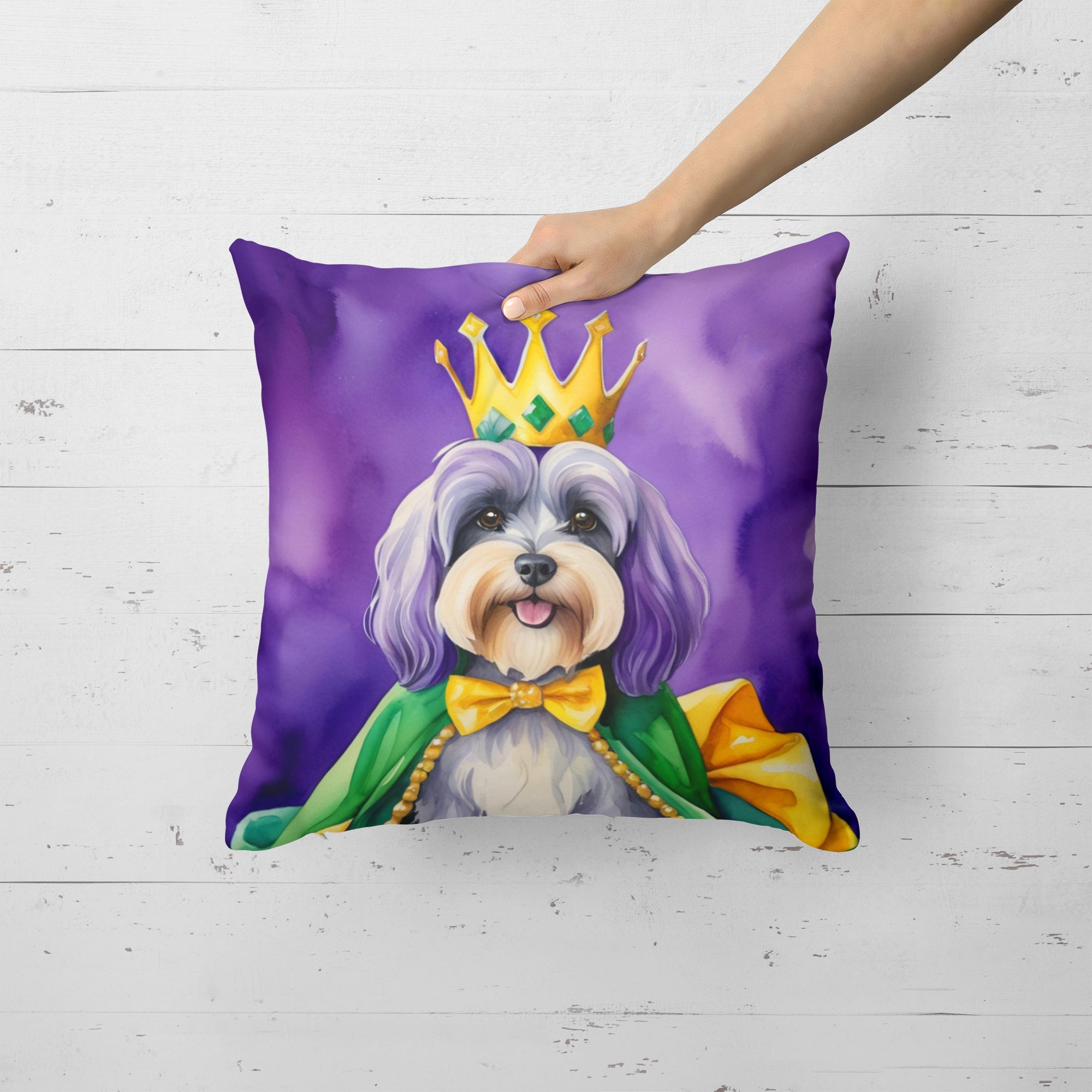 Tibetan Terrier King of Mardi Gras Decorative Throw Pillow 18x18 Indoor Outdoor Accent Cushion, Fabric Cover with Insert for Sofa, Bed, Porch & Living Room