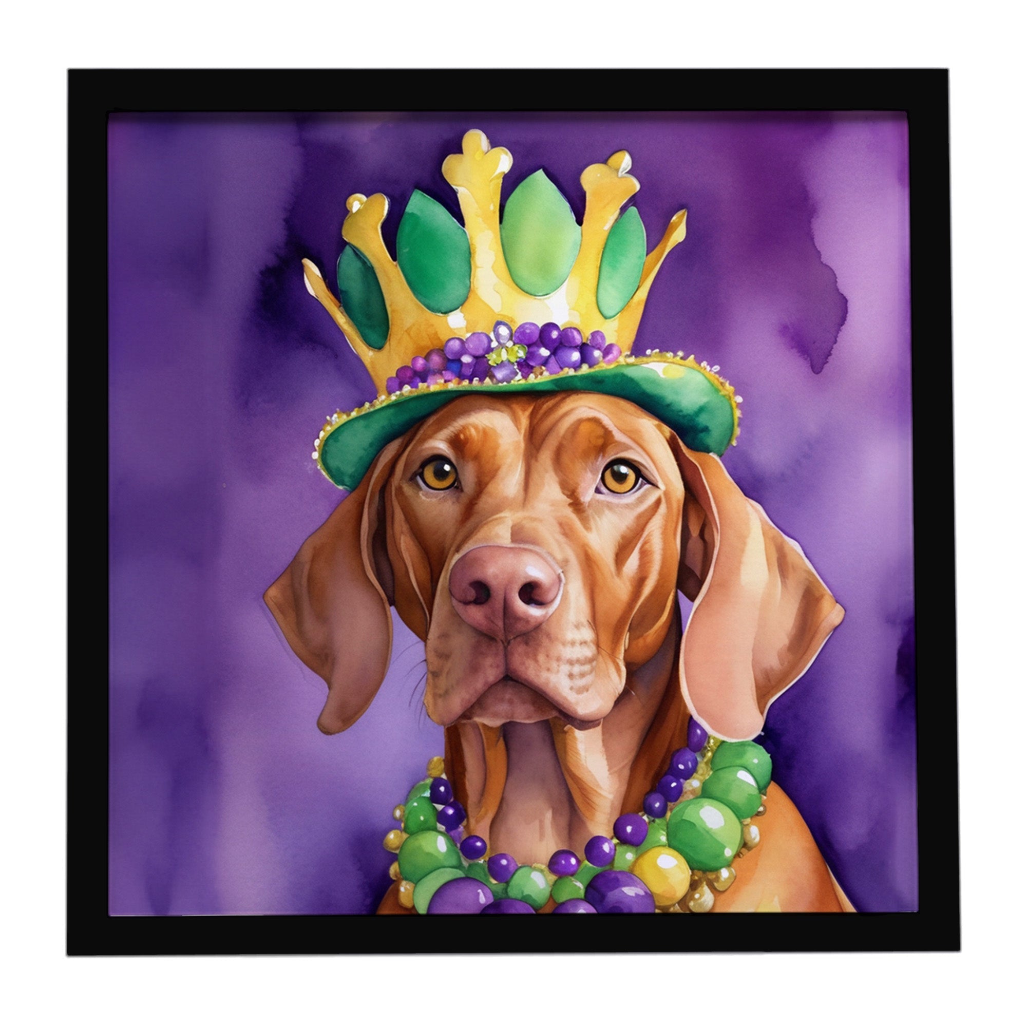 Vizsla King of Mardi Gras Framed Metal Print Bathroom, Kitchen, Office, Home Decor Wall Art Ready to Hang, Square, 8X8