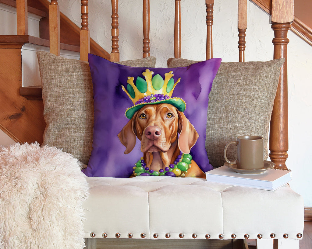Vizsla King of Mardi Gras Decorative Throw Pillow 14x14 Indoor Outdoor Accent Cushion, Fabric Cover with Insert for Sofa, Bed, Porch & Living Room