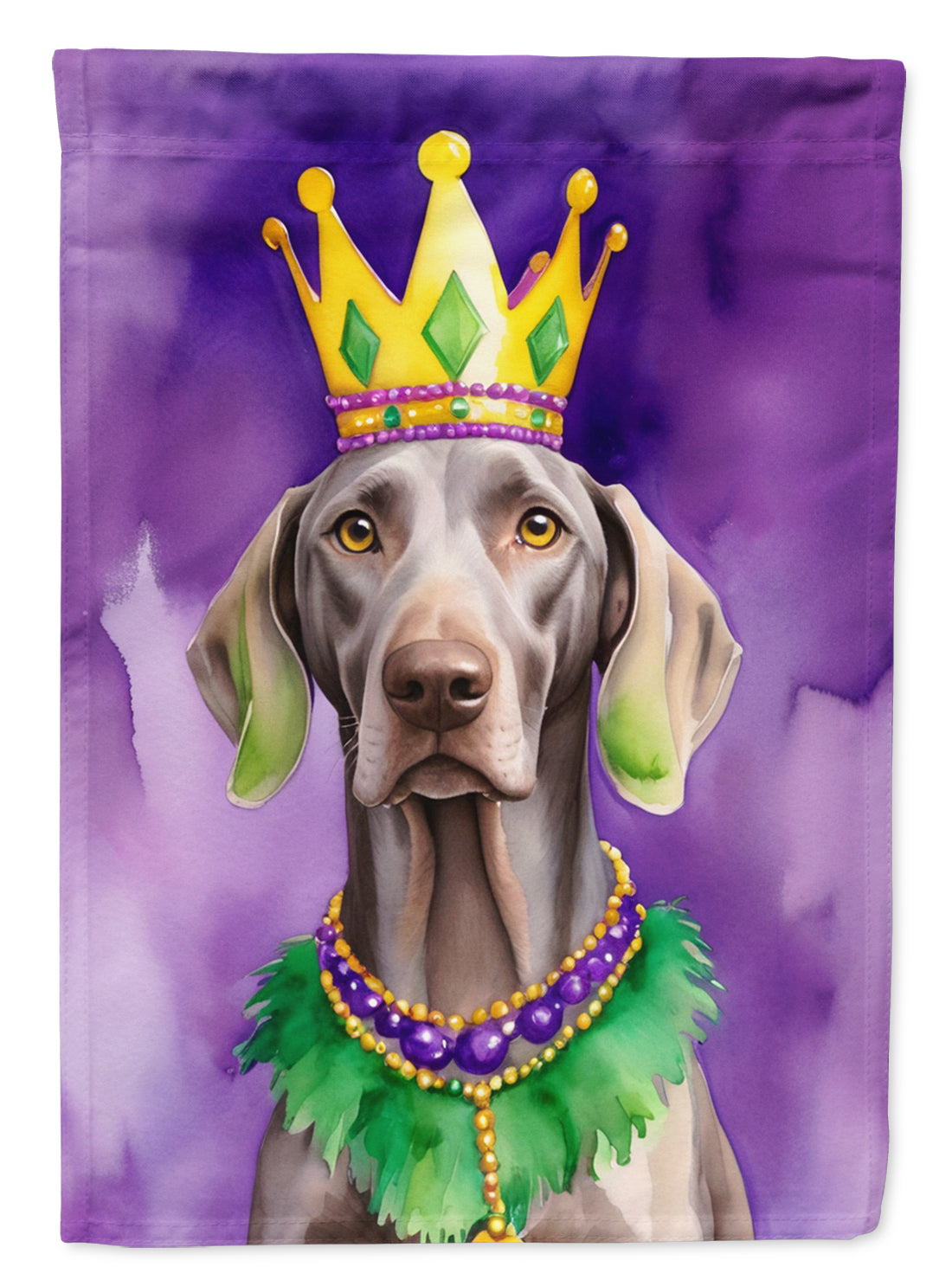 Weimaraner King of Mardi Gras House Flag 28x40 Porch Sleeve Pole Decorative Outside Yard Banner Artwork Wall Hanging, Polyester