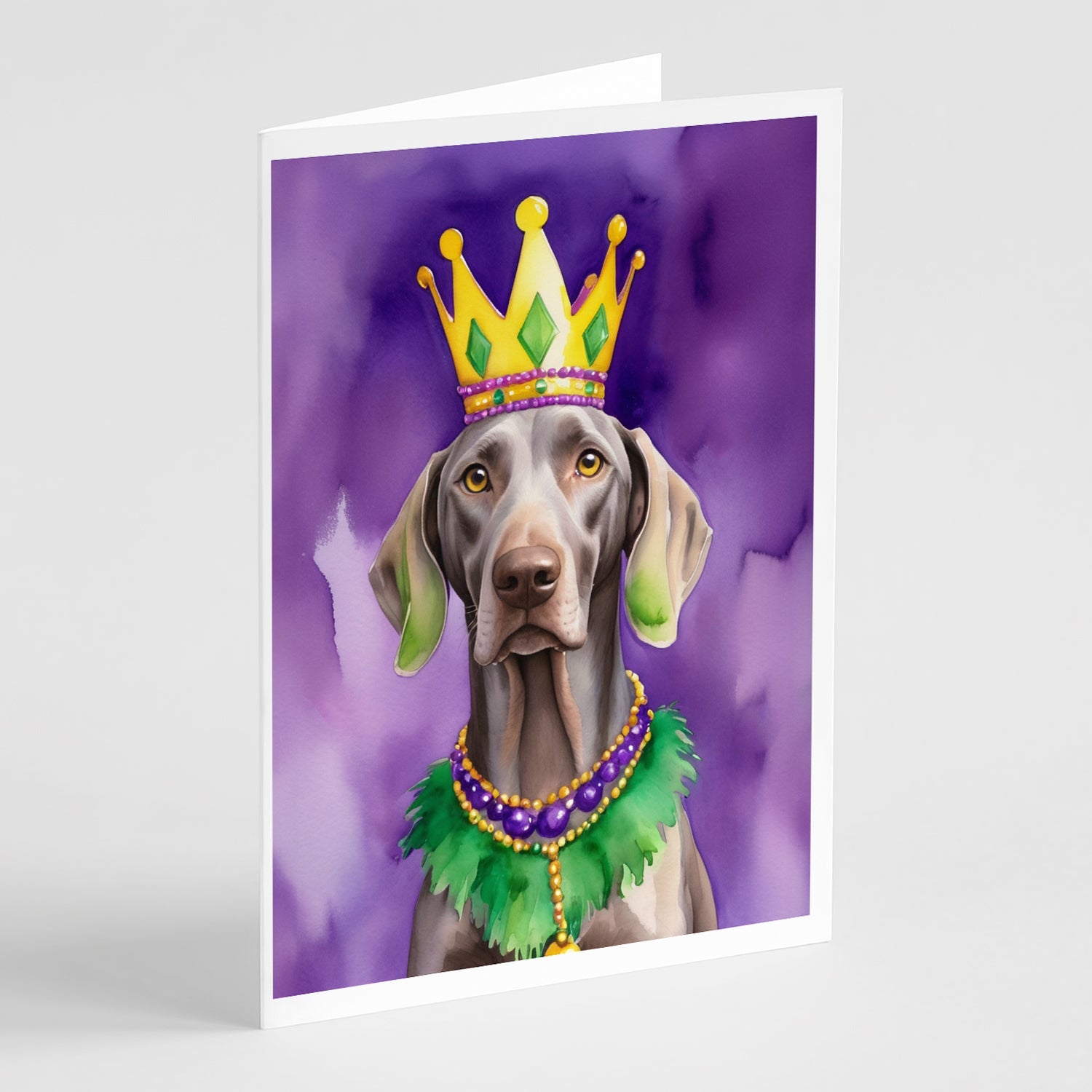 Weimaraner King of Mardi Gras Greeting Cards Pack of 8 Blank Cards with Envelopes Whimsical A7 Size 5x7