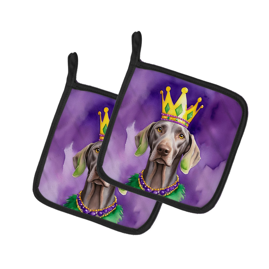 Weimaraner King of Mardi Gras Pot Holder Set of 2 Heat Resistant Quilted Hot Pads 7.5 x 7.5 Inch, Insulated Kitchen Trivets for Cooking & Baking