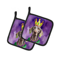 Weimaraner King of Mardi Gras Pot Holder Set of 2 Heat Resistant Quilted Hot Pads 7.5 x 7.5 Inch, Insulated Kitchen Trivets for Cooking & Baking