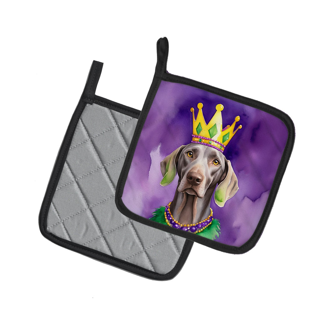 Weimaraner King of Mardi Gras Pot Holder Set of 2 Heat Resistant Quilted Hot Pads 7.5 x 7.5 Inch, Insulated Kitchen Trivets for Cooking & Baking
