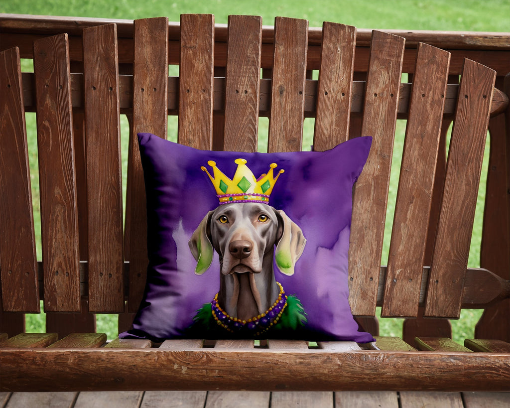 Weimaraner King of Mardi Gras Decorative Throw Pillow 14x14 Indoor Outdoor Accent Cushion, Fabric Cover with Insert for Sofa, Bed, Porch & Living Room