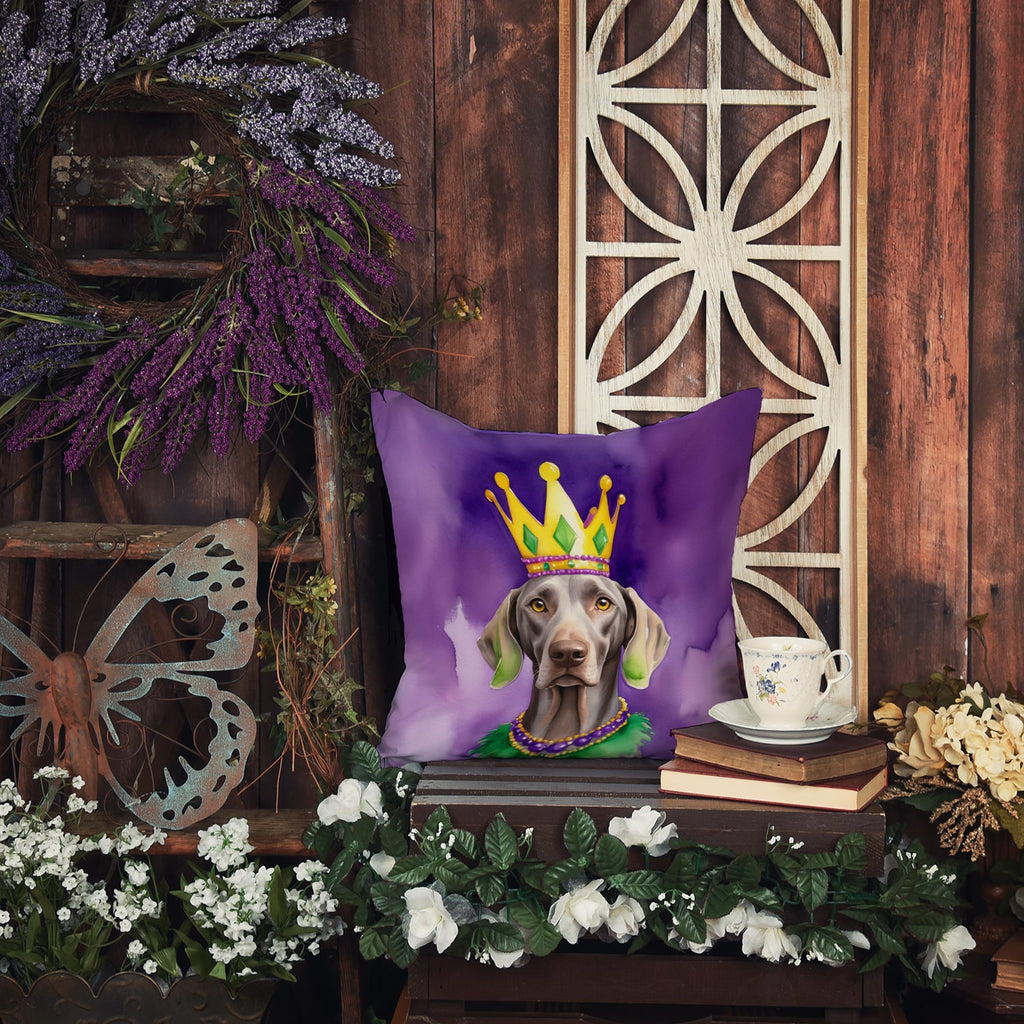 Weimaraner King of Mardi Gras Decorative Throw Pillow 14x14 Indoor Outdoor Accent Cushion, Fabric Cover with Insert for Sofa, Bed, Porch & Living Room