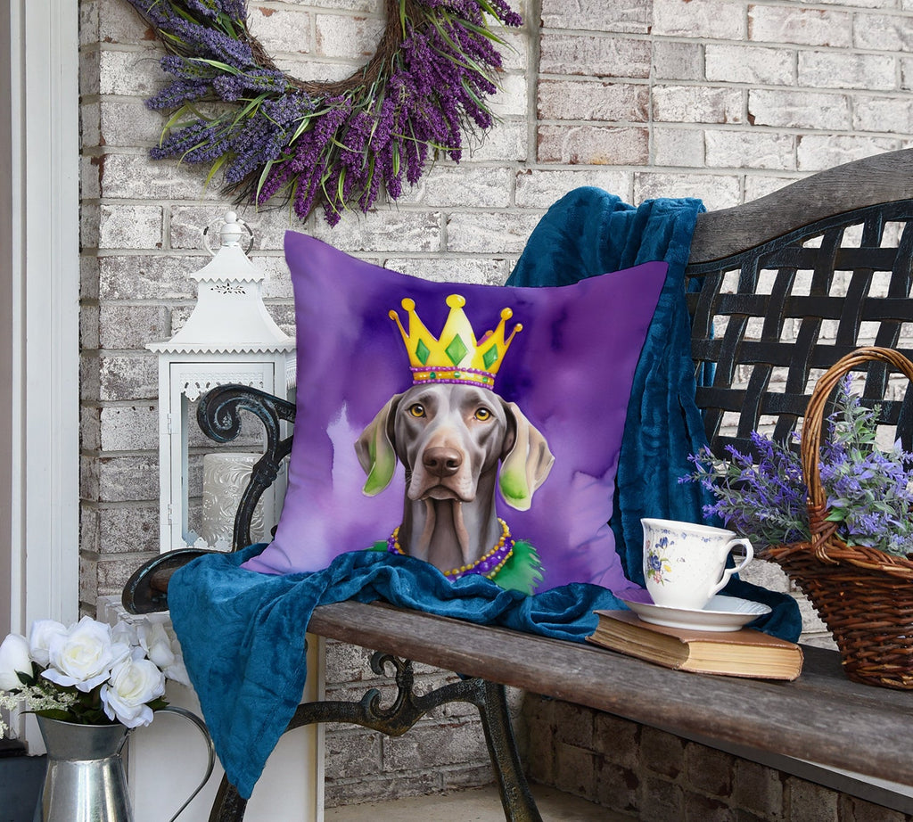 Weimaraner King of Mardi Gras Decorative Throw Pillow 18x18 Indoor Outdoor Accent Cushion, Fabric Cover with Insert for Sofa, Bed, Porch & Living Room