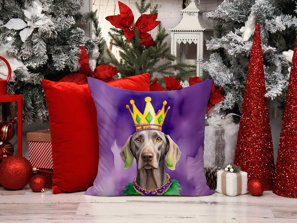 Weimaraner King of Mardi Gras Decorative Throw Pillow 18x18 Indoor Outdoor Accent Cushion, Fabric Cover with Insert for Sofa, Bed, Porch & Living Room