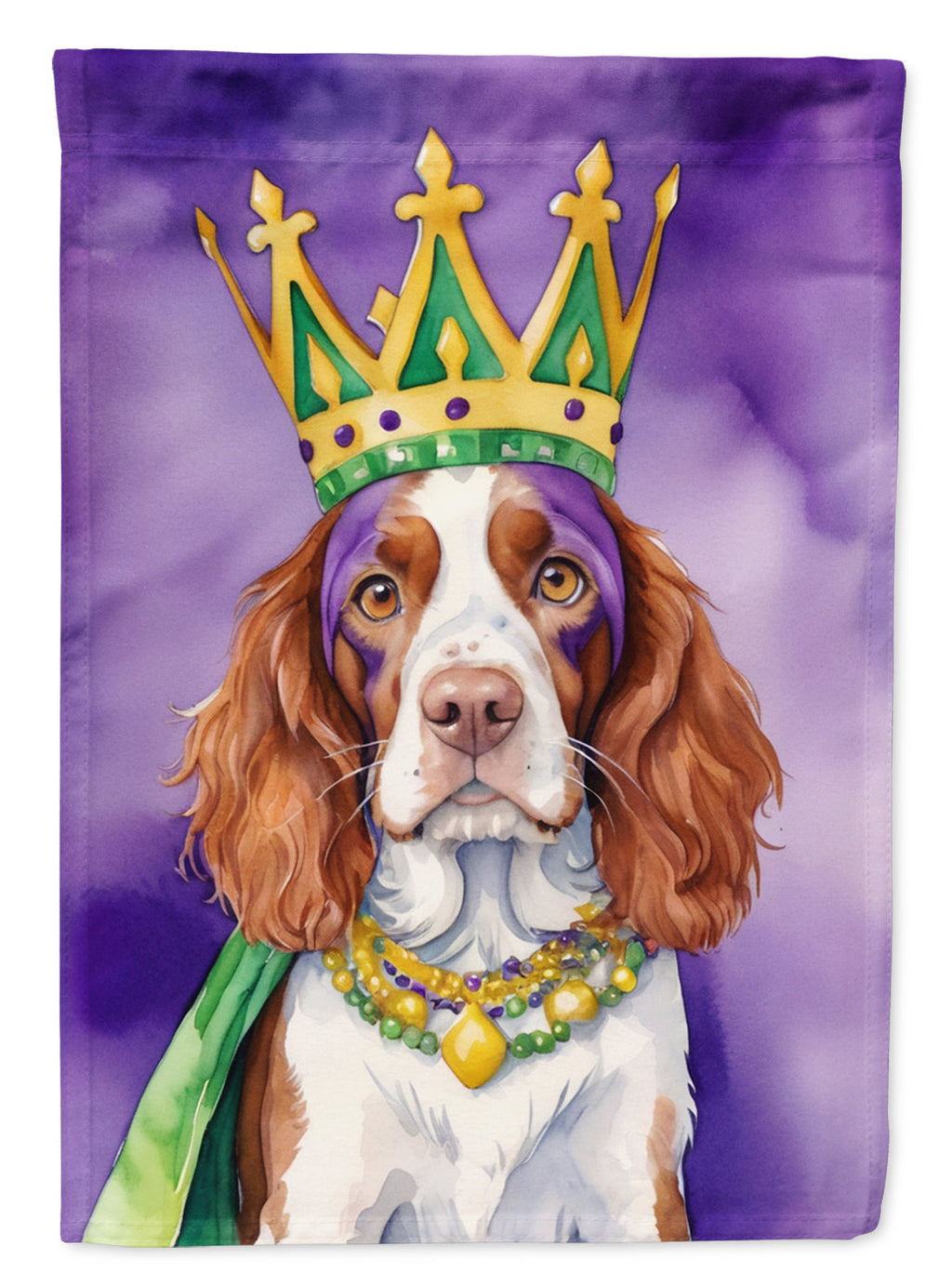 Welsh Springer Spaniel King of Mardi Gras House Flag 28x40 Porch Sleeve Pole Decorative Outside Yard Banner Artwork Wall Hanging, Polyester