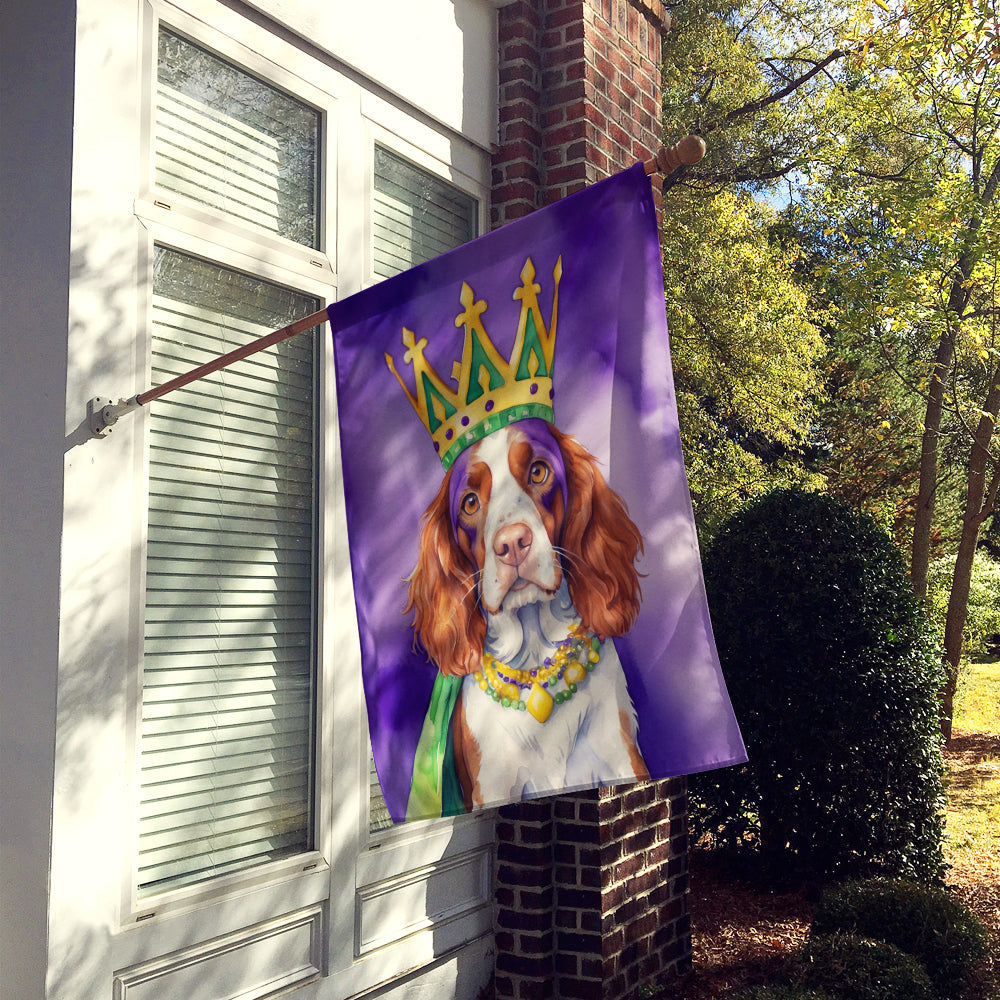 Welsh Springer Spaniel King of Mardi Gras House Flag 28x40 Porch Sleeve Pole Decorative Outside Yard Banner Artwork Wall Hanging, Polyester