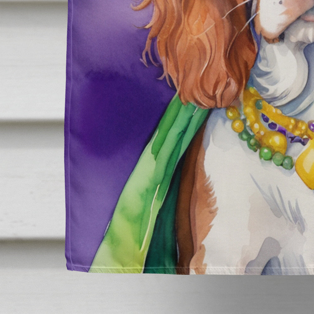 Welsh Springer Spaniel King of Mardi Gras House Flag 28x40 Porch Sleeve Pole Decorative Outside Yard Banner Artwork Wall Hanging, Polyester