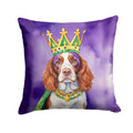 Welsh Springer Spaniel King of Mardi Gras Decorative Throw Pillow 18x18 Indoor Outdoor Accent Cushion, Fabric Cover with Insert for Sofa, Bed, Porch & Living Room