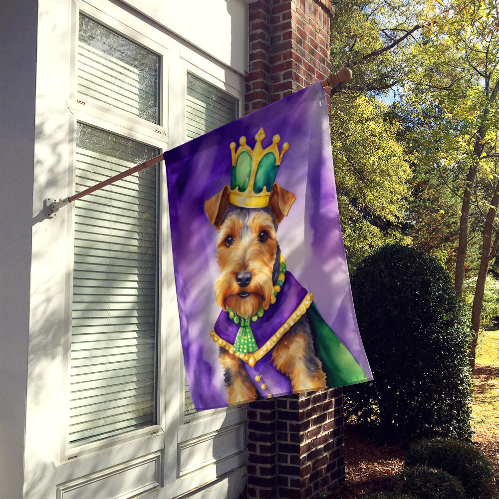 Welsh Terrier King of Mardi Gras House Flag 28x40 Porch Sleeve Pole Decorative Outside Yard Banner Artwork Wall Hanging, Polyester