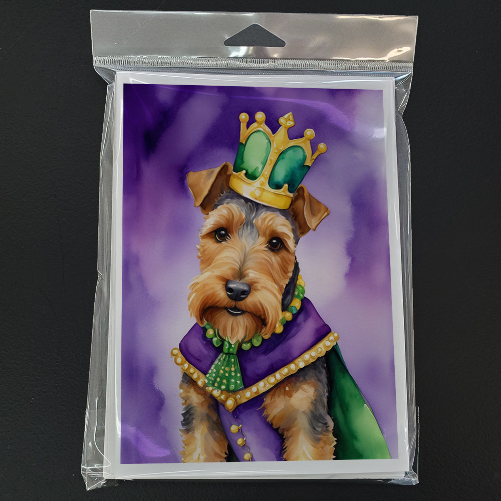 Welsh Terrier King of Mardi Gras Greeting Cards Pack of 8 Blank Cards with Envelopes Whimsical A7 Size 5x7
