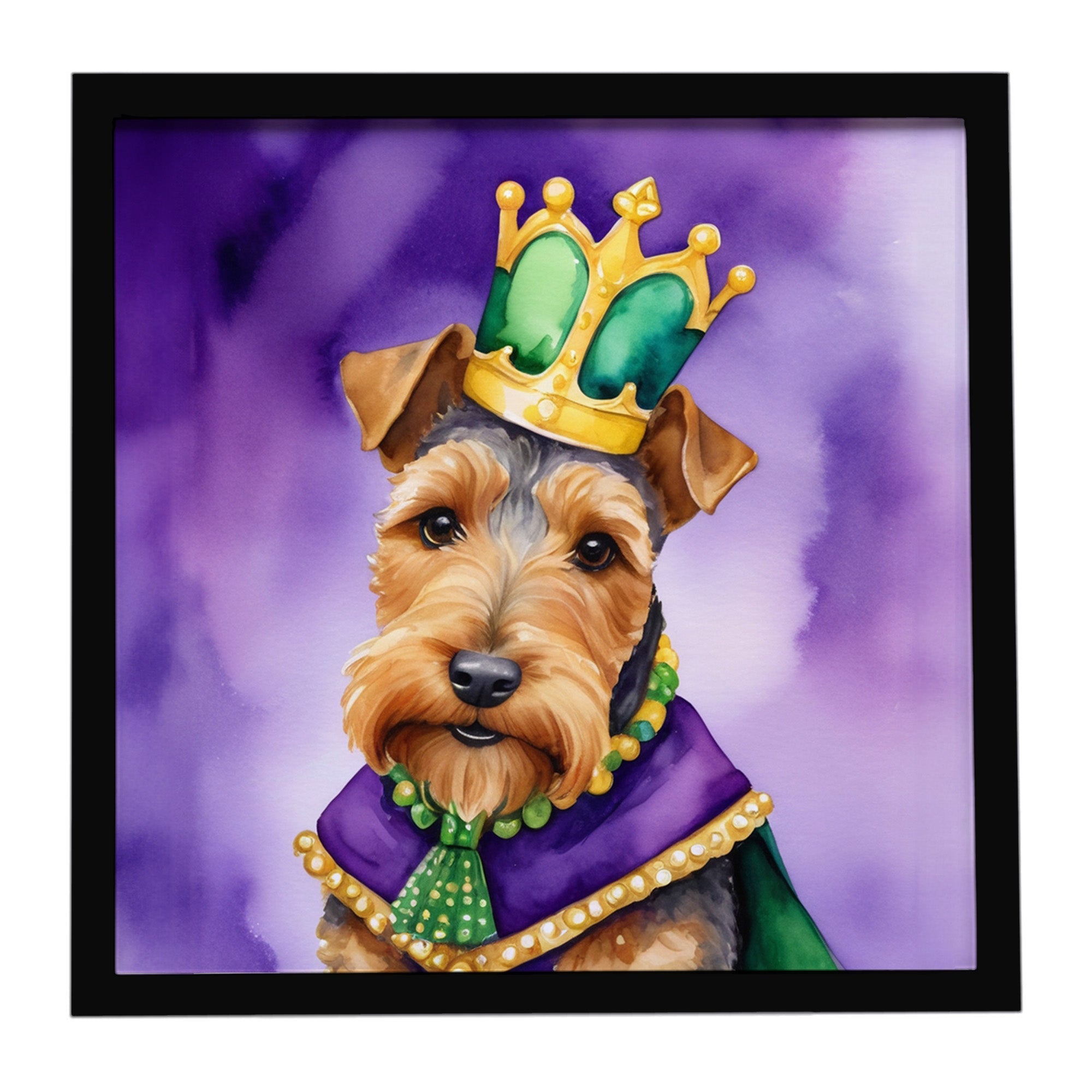 Welsh Terrier King of Mardi Gras Framed Metal Print Bathroom, Kitchen, Office, Home Decor Wall Art Ready to Hang, Square, 8X8