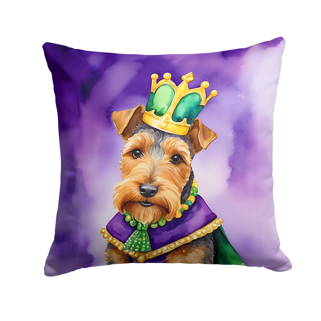 Welsh Terrier King of Mardi Gras Decorative Throw Pillow 14x14 Indoor Outdoor Accent Cushion, Fabric Cover with Insert for Sofa, Bed, Porch & Living Room