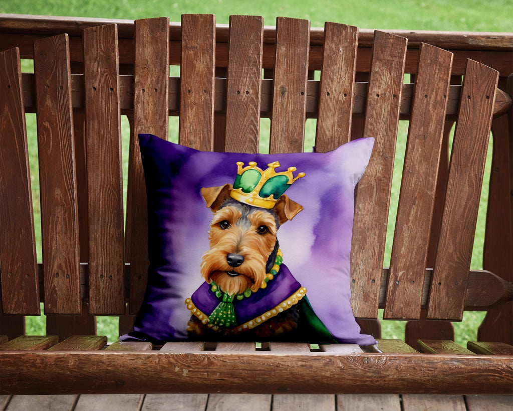 Welsh Terrier King of Mardi Gras Decorative Throw Pillow 14x14 Indoor Outdoor Accent Cushion, Fabric Cover with Insert for Sofa, Bed, Porch & Living Room