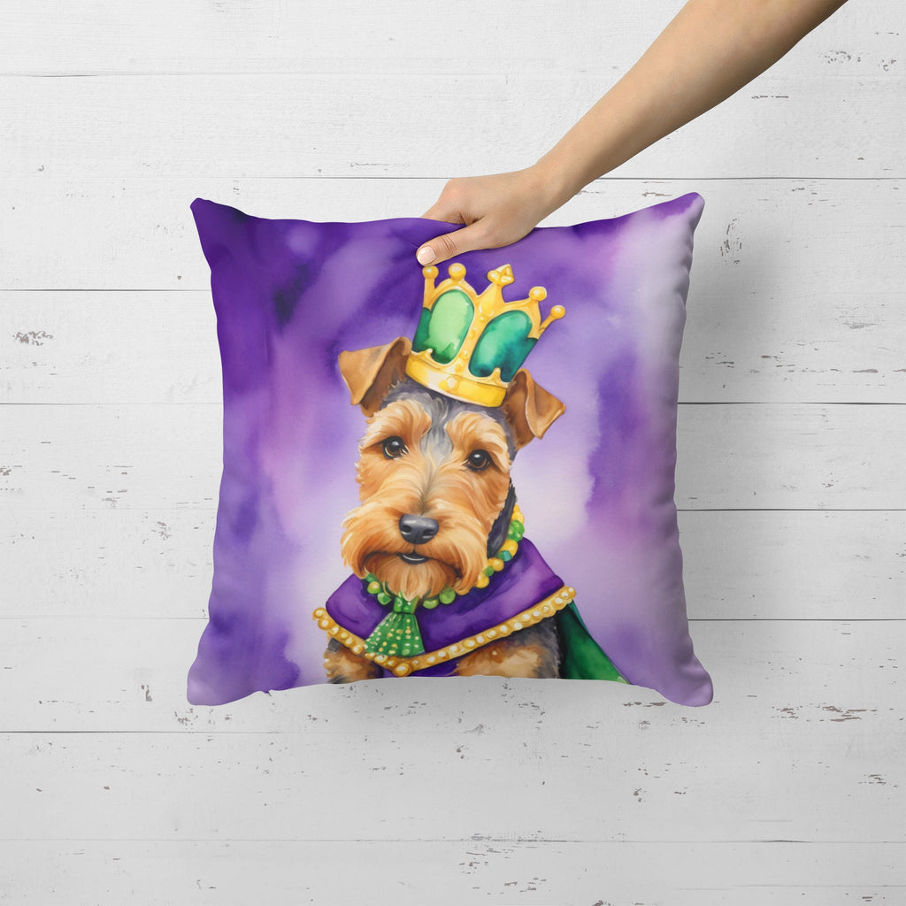 Welsh Terrier King of Mardi Gras Decorative Throw Pillow 18x18 Indoor Outdoor Accent Cushion, Fabric Cover with Insert for Sofa, Bed, Porch & Living Room