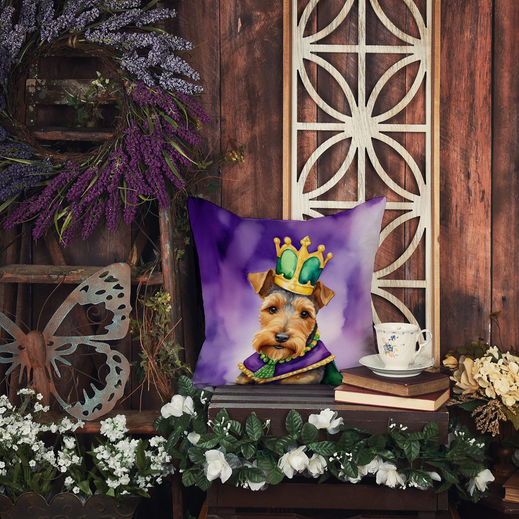 Welsh Terrier King of Mardi Gras Decorative Throw Pillow 18x18 Indoor Outdoor Accent Cushion, Fabric Cover with Insert for Sofa, Bed, Porch & Living Room