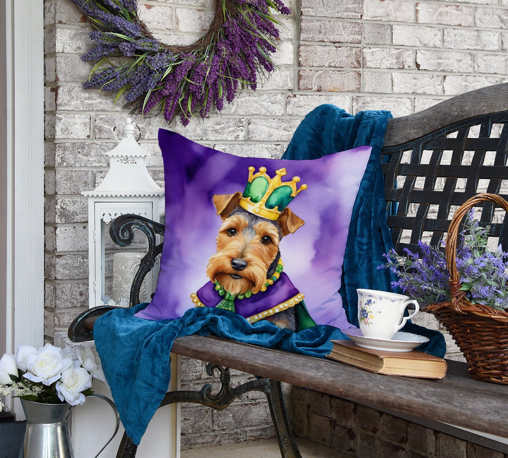 Welsh Terrier King of Mardi Gras Decorative Throw Pillow 18x18 Indoor Outdoor Accent Cushion, Fabric Cover with Insert for Sofa, Bed, Porch & Living Room