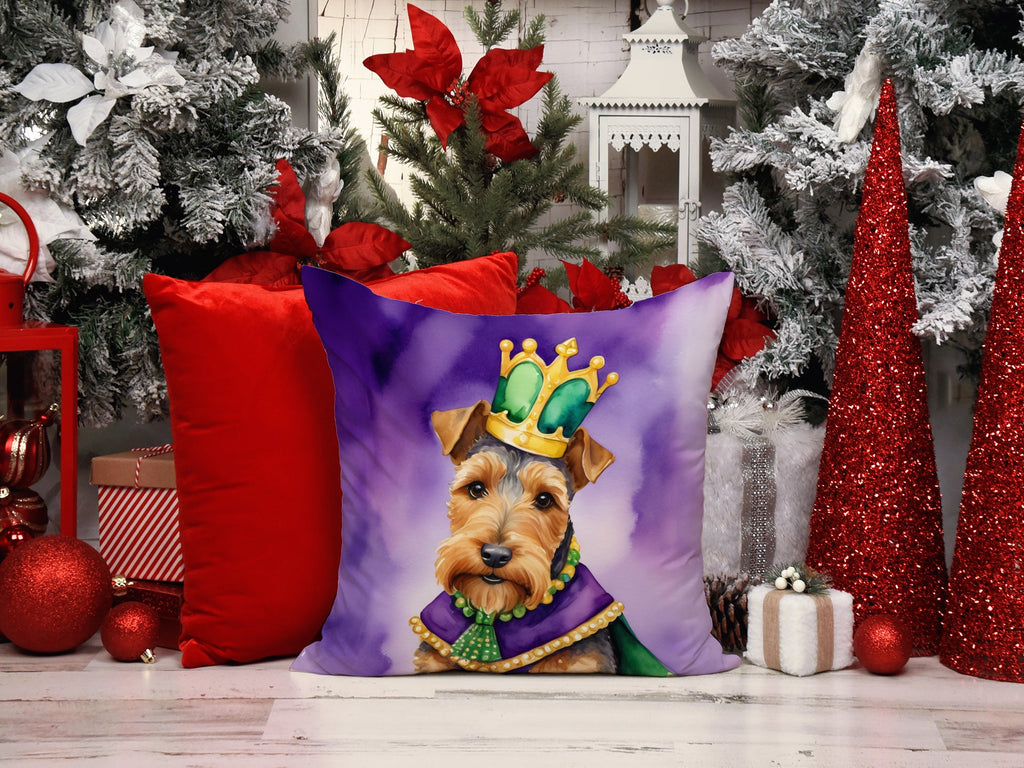Welsh Terrier King of Mardi Gras Decorative Throw Pillow 18x18 Indoor Outdoor Accent Cushion, Fabric Cover with Insert for Sofa, Bed, Porch & Living Room