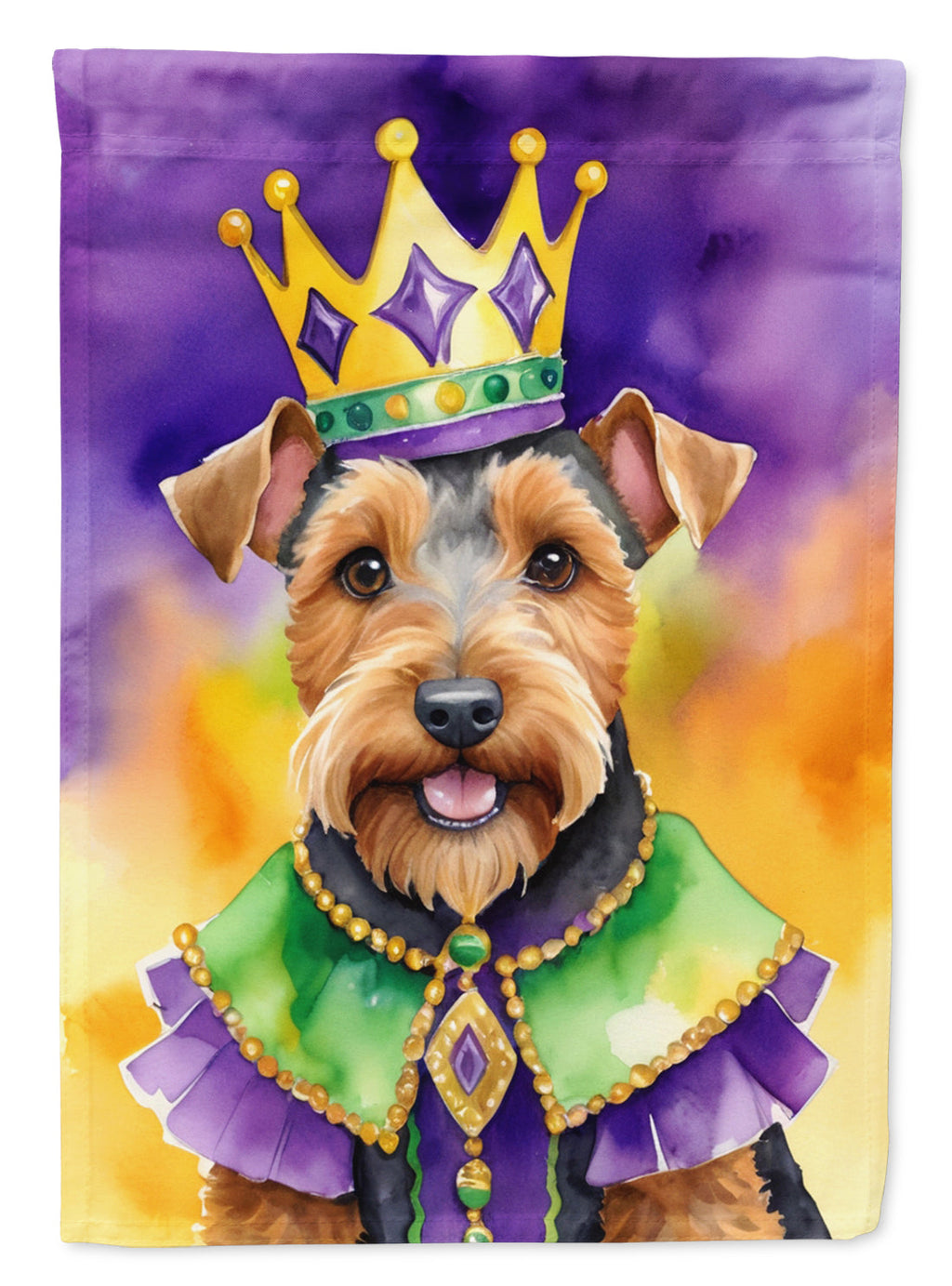 Welsh Terrier King of Mardi Gras House Flag 28x40 Porch Sleeve Pole Decorative Outside Yard Banner Artwork Wall Hanging, Polyester