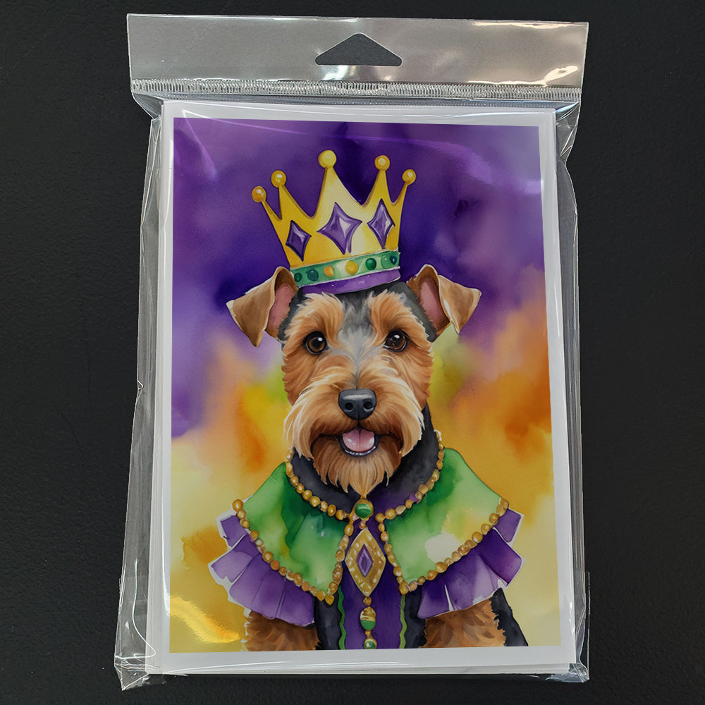 Welsh Terrier King of Mardi Gras Greeting Cards Pack of 8 Blank Cards with Envelopes Whimsical A7 Size 5x7