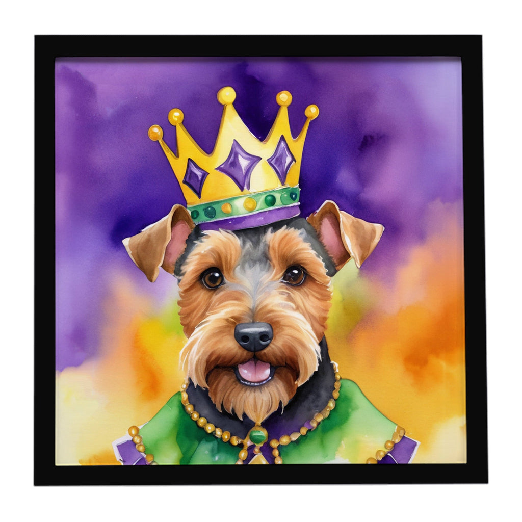 Welsh Terrier King of Mardi Gras Framed Metal Print Bathroom, Kitchen, Office, Home Decor Wall Art Ready to Hang, Square, 8X8