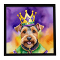 Welsh Terrier King of Mardi Gras Framed Metal Print Bathroom, Kitchen, Office, Home Decor Wall Art Ready to Hang, Square, 8X8