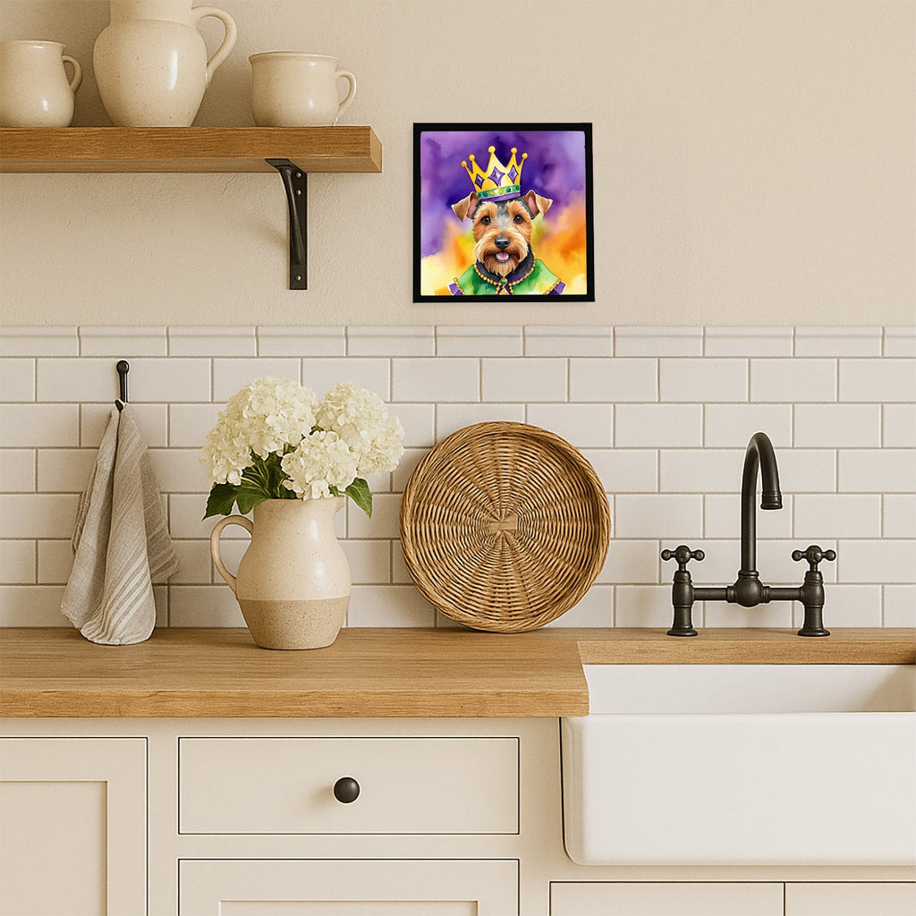 Welsh Terrier King of Mardi Gras Framed Metal Print Bathroom, Kitchen, Office, Home Decor Wall Art Ready to Hang, Square, 8X8